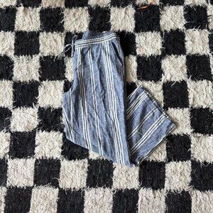 Blue and white striped linen pants